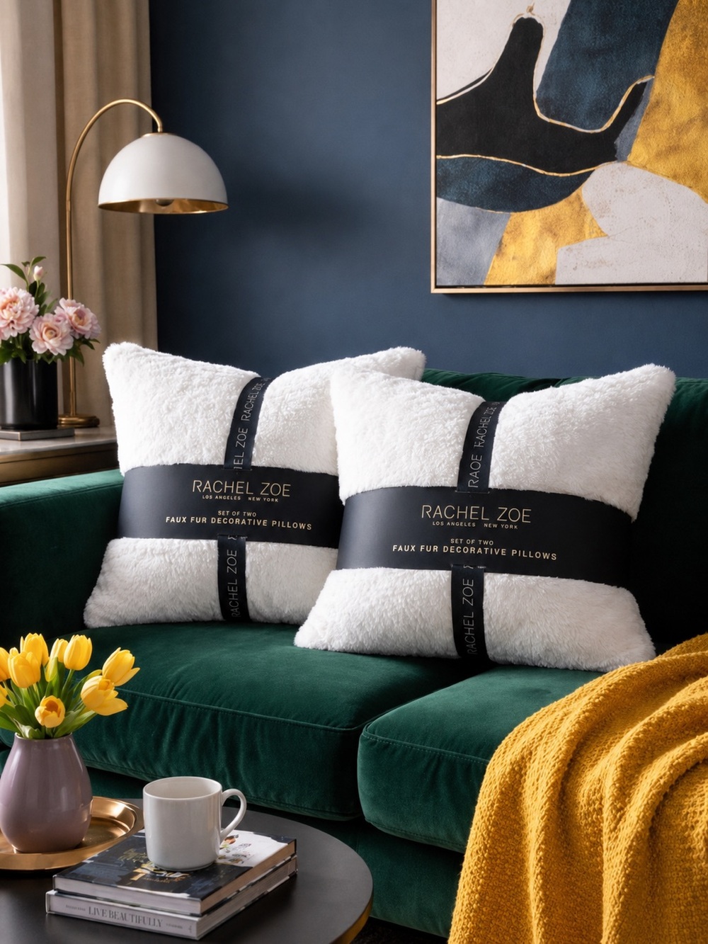 🎉HP🎉~Rachel Zoe Plush White Faux Fur Pillows